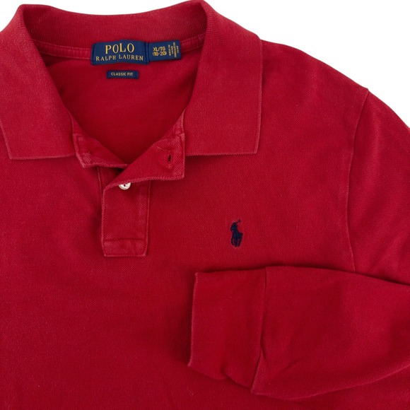 Polo Ralph Lauren Other - Polo Ralph Lauren Boys XL 18-20 Classic Fit Red Long Sleeve Polo Shirt Navy Pony